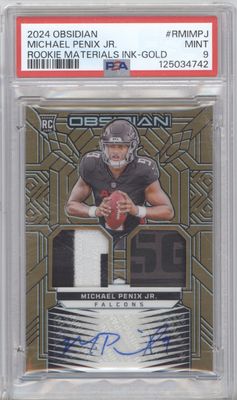 2024 Panini Obsidian #RMI-MPJ Michael Penix Jr. Rookie Materials Ink Gold PSA 9 #/10