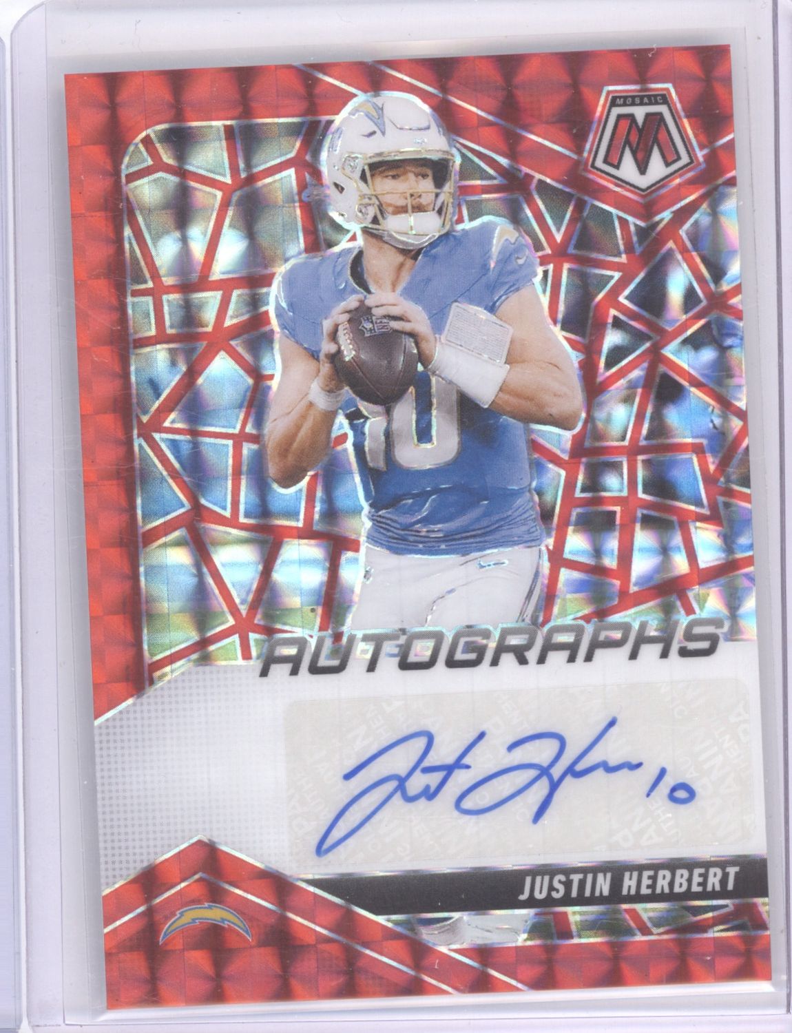 2025 Panini Mosaic #AMC-JHT Justin Herbert Autographs Mosaic Red #/199