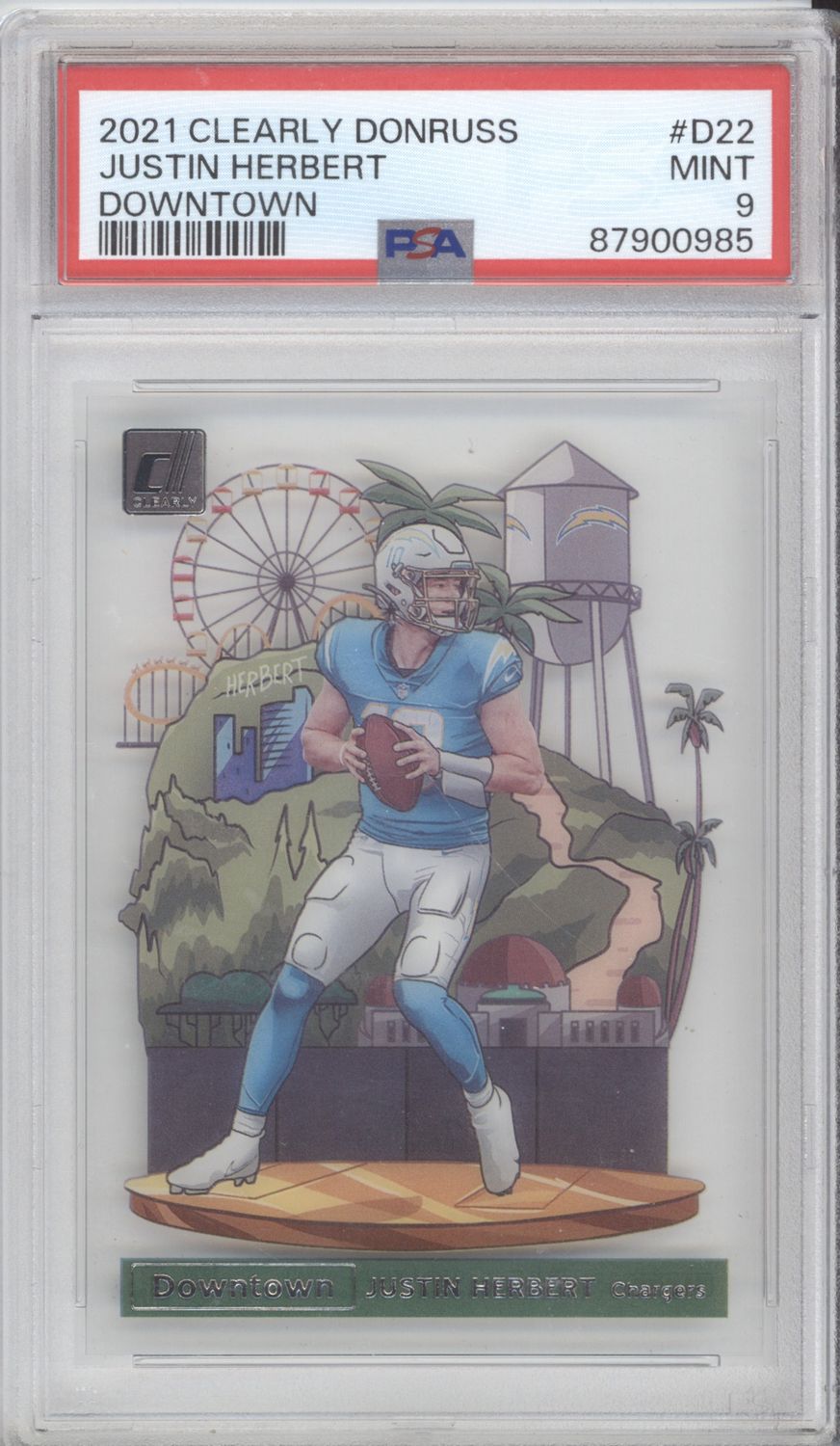 2021 Clearly Donruss #D-22 Justin Herbert Downtown PSA 9