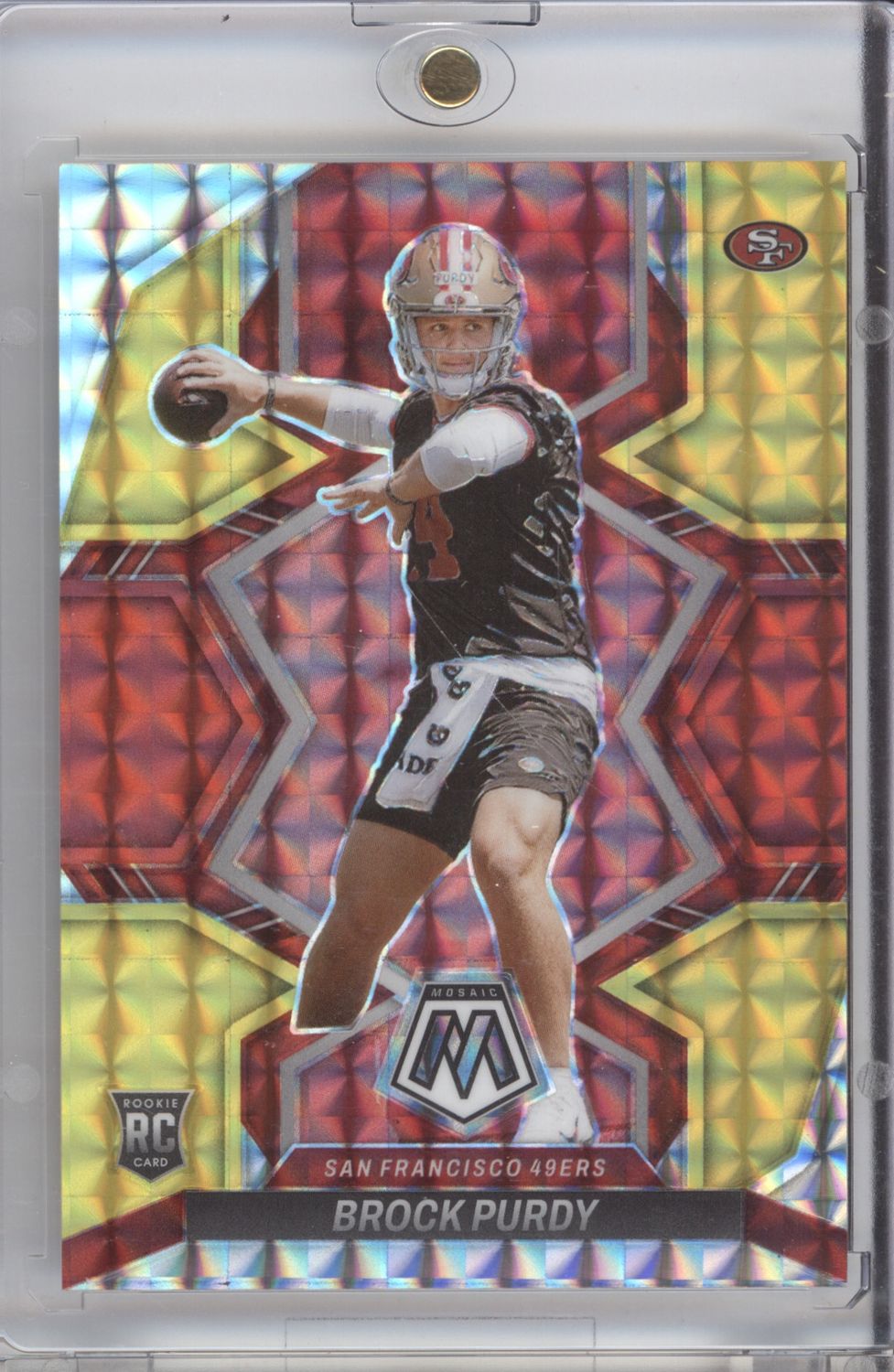 2022 Panini Mosaic #367 Brock Purdy Mosaic Choice Fusion Red and Yellow #/80