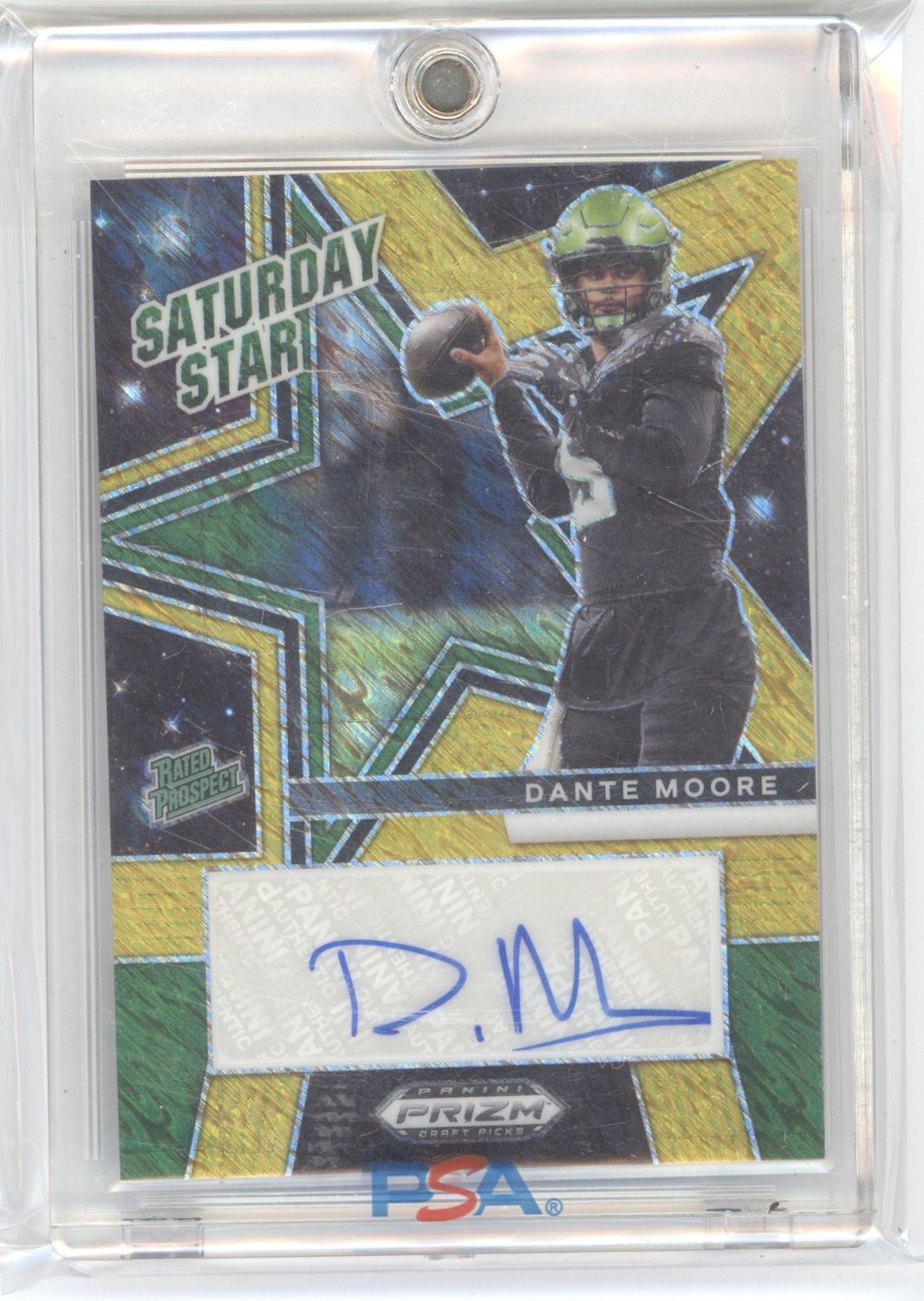 2025 Dante Moore Prizm Draft Picks Sunday Star Gold Shimmer Auto /10