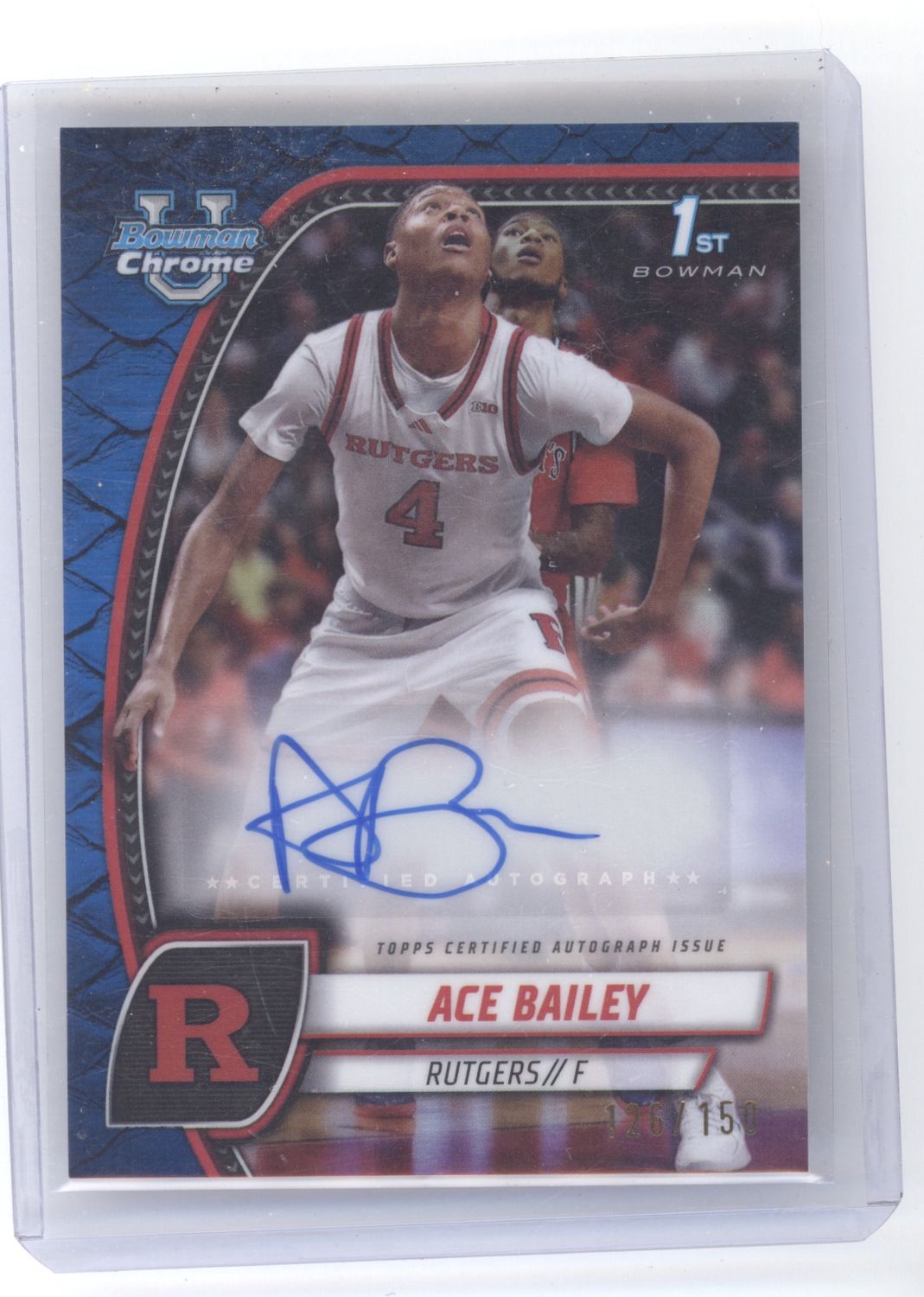 2024-25 Bowman University Chrome Ace Bailey Prospects Autographs Blue Scale /150