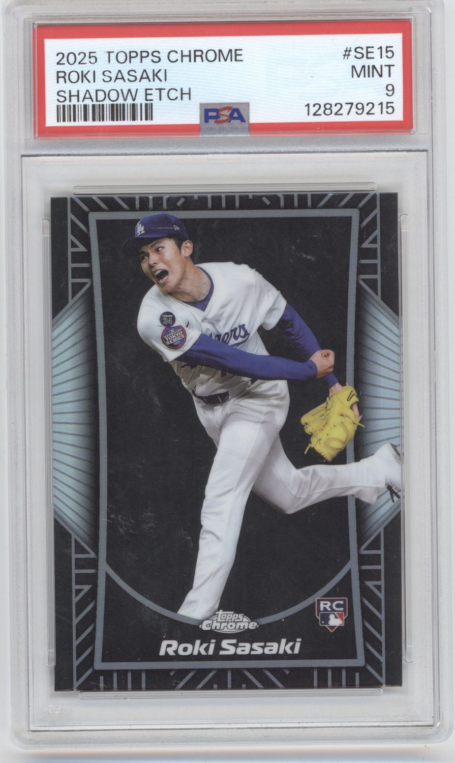 2025 Topps Chrome #SE-15 Roki Sasaki Shadow Etch Refractor PSA 10