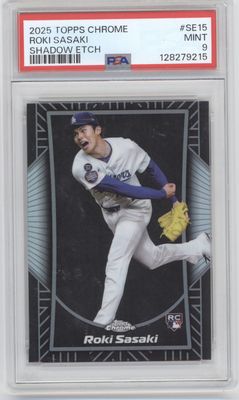2025 Topps Chrome #SE-15 Roki Sasaki Shadow Etch Refractor PSA 10