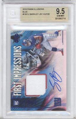 2018 Panini Illusions Saquon Barkley First Impressions RPA Blue /100 BGS 9.5