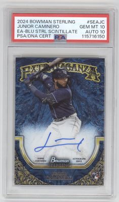 2024 Bowman Sterling #SEA-JC Junior Caminero Extravaganza Auto Blue Sterling Scintillate Refractor PSA 10 /25