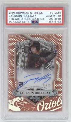 2023 Bowman Sterling #STA-JH Jackson Holliday Auto Rose Gold Refractor PSA 10 /15