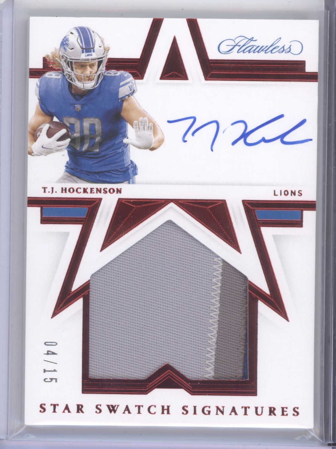 2022 Panini Flawless #STS-TJH T.J. Hockenson 2021 Star Swatch Signatures Ruby #/15