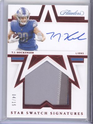 2022 Panini Flawless #STS-TJH T.J. Hockenson 2021 Star Swatch Signatures Ruby #/15