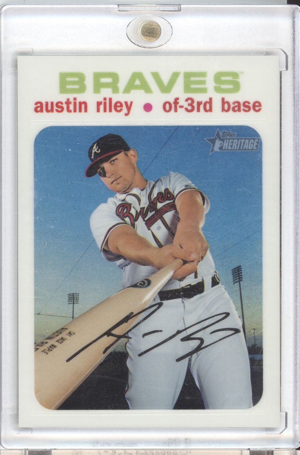 2020 Topps Heritage #THC-491 Austin Riley Chrome Exclusives White Refractor #/71