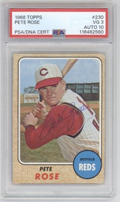 1968 Topps Pete Rose CERTIFIED Auto PSA 3 AUTO 10