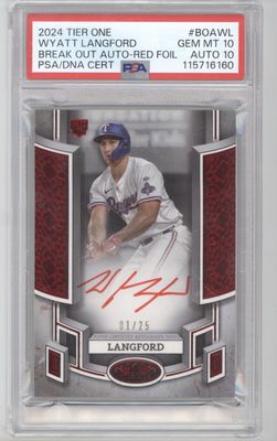 2024 Topps Tier One Wyatt Langford Autographs Red /25 PSA 10 AUTO 10