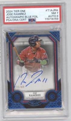 2024 Topps Tier One Jose Ramirez Autographs Blue Foil /49 PSA 7 AUTO 8