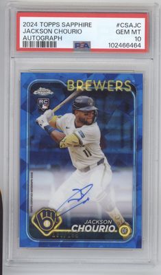 2024 Topps Sapphire Jackson Chourio Autographs Blue Crakced Ice /199 PSA 10