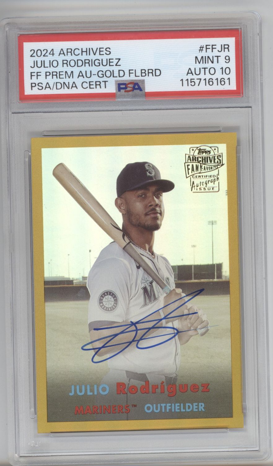 2024 Topps Archives Julio Rodriguez Premium Gold Auto /50 PSA 9 AUTO 10