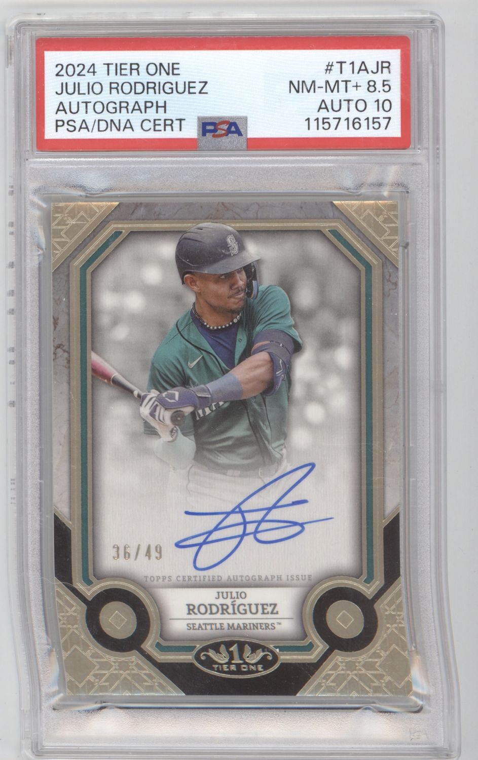 2024 Topps Tier One Julio Rodríguez Tier One Autographs /49 PSA 8.5 AUTO 10