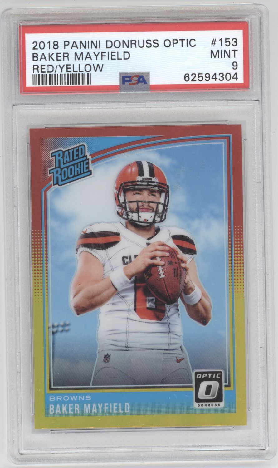 2018 Donruss Optic Rated Rookie #153 Baker Mayfield Red/Yellow PSA 9
