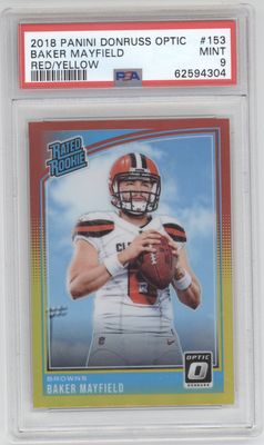 2018 Donruss Optic Rated Rookie #153 Baker Mayfield Red/Yellow PSA 9