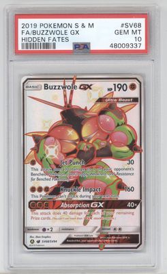 2019 Pokemon Buzzwole GX Hidden Fates PSA 10