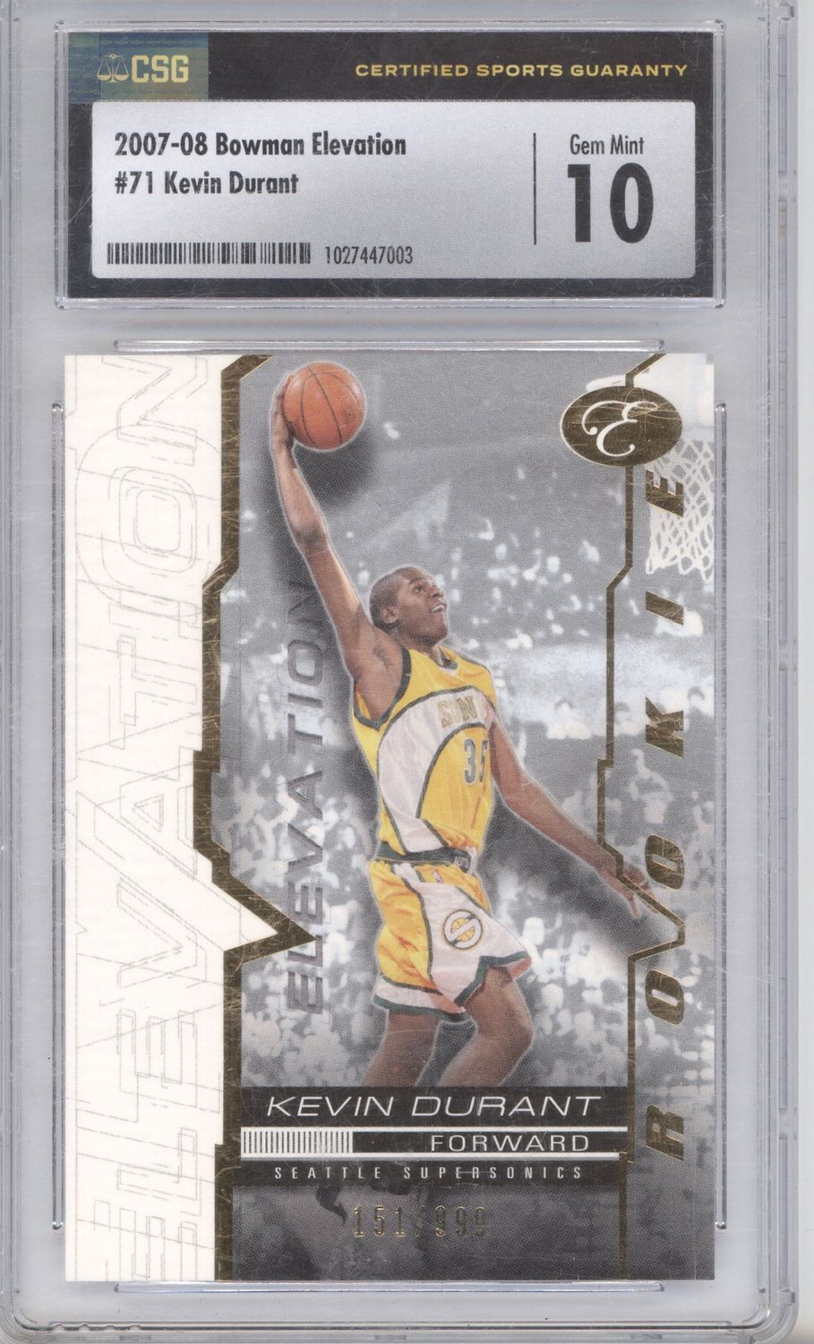 2007-08 Bowman Elevation #71 Kevin Durant #/999 CSG 10