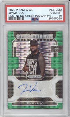 2022 Prizm WWE #SS-JMU Jimmy Uso Sensational Signatures Green Pulsar /25