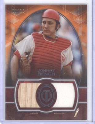 2019 Topps Tribute #DR-JB Johnny Bench Single-Player Dual Relics Orange #/25