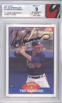 1989 Score #611 Ted Simmons Autograph Jersey Fusion Legendary Collection BGS 9