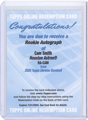 2025 Topps Chrome - Cam Smith Rookie Autograph REDEMPTION CARD