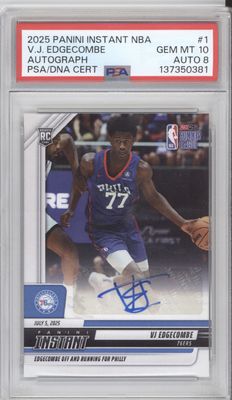 2025-26 Panini Instant NBA #1 VJ Edgecombe Autograph PSA 10 Auto 8