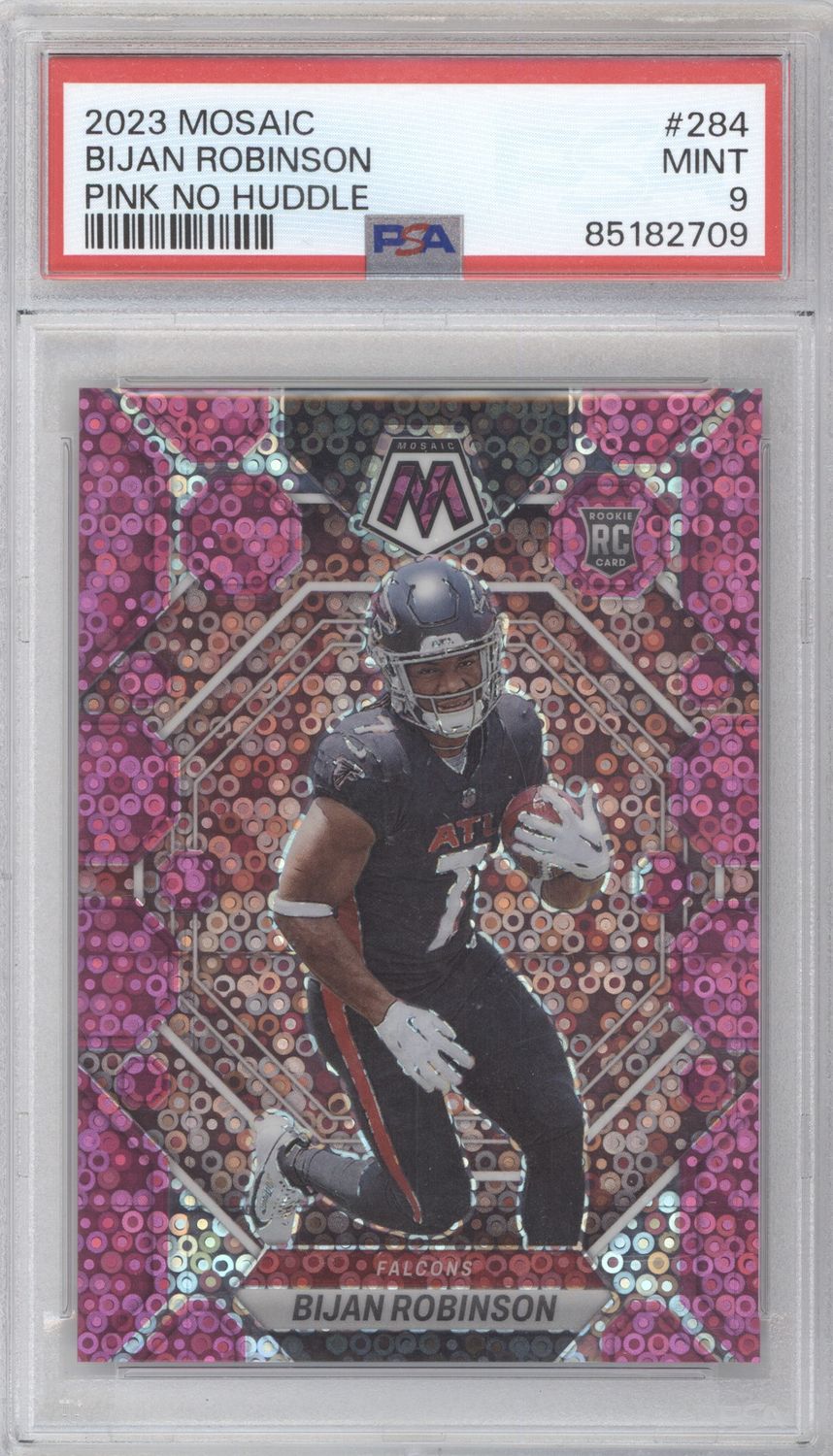 2023 Panini Mosaic #284 Bijan Robinson Pink No Huddle Mosaic PSA 9 #/20