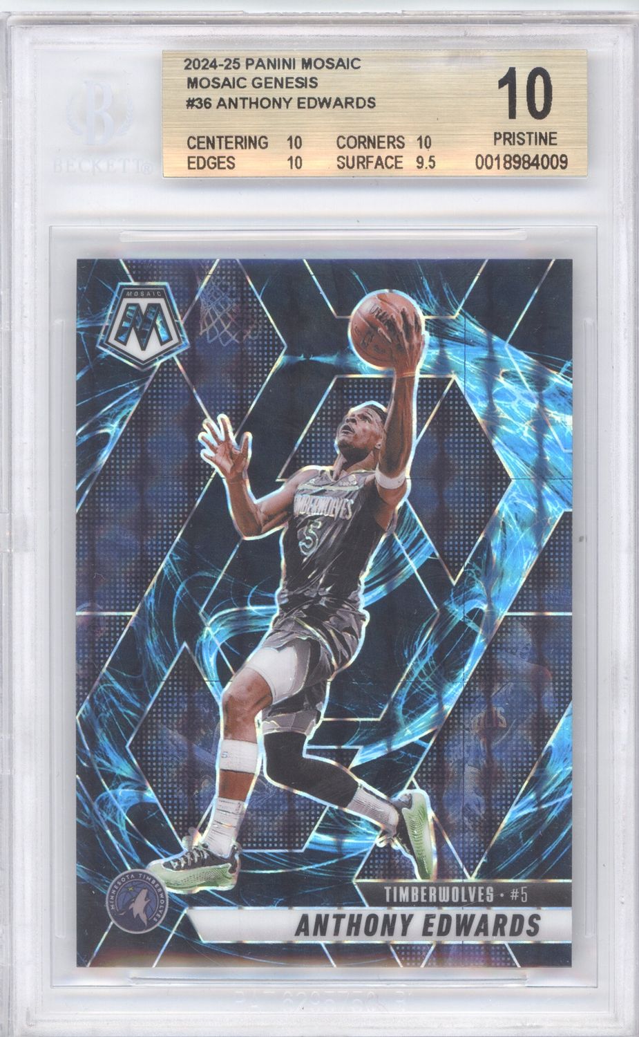 2024-25 Panini Mosaic #36 Anthony Edwards Genesis BGS 10 Pristine