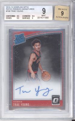 2018-19 Panini Donruss Optic #198 Trae Young Rated Rookie Signatures BGS 9