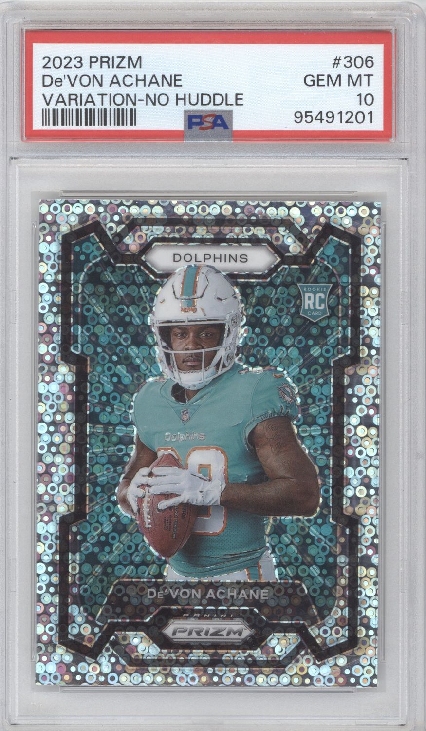 2023 Panini Prizm #306 De'Von Achane No Huddle Variation PSA 10