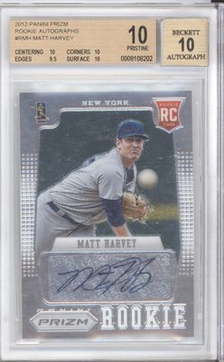 2012 Panini Prizm #RMH Matt Harvey Rookie Autograph BGS 10 Pristine