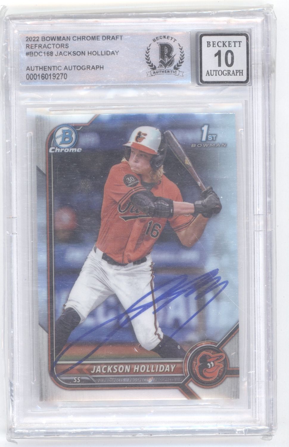2022 Bowman Chrome Refractor Jackson Holiday Beckett Authentic Autograph 10