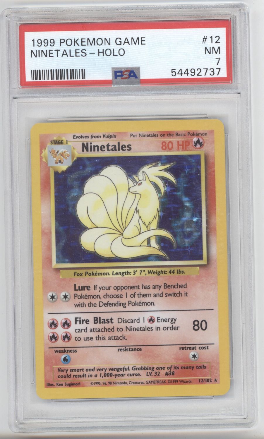 1999 Pokemon Game 12 Ninetales Holo PSA 7