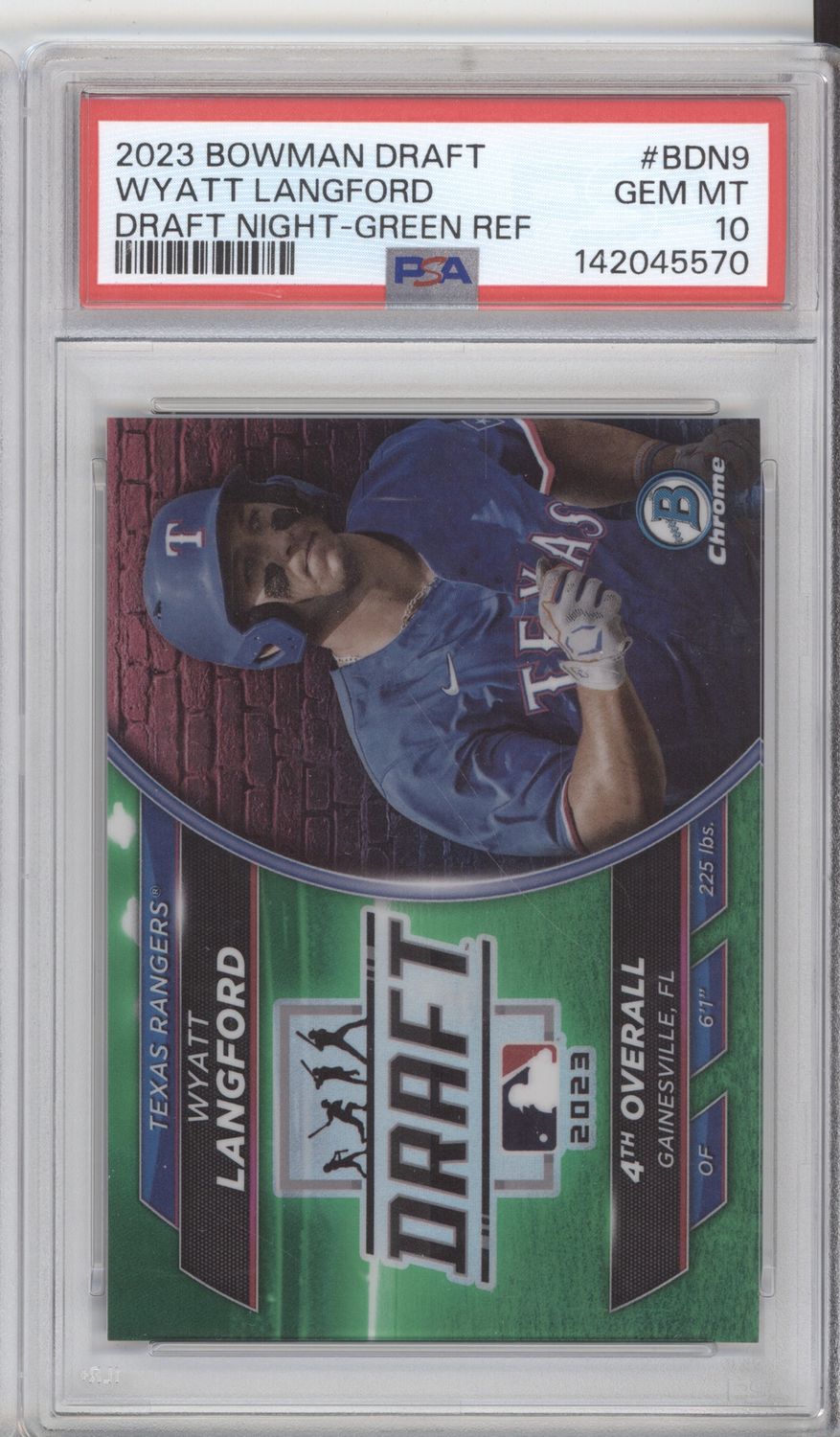 2023 Bowman Draft Wyatt Langford Draft Night Green /99 PSA 10