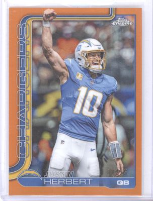 2025 Topps Chrome #158 Justin Herbert Orange Refractor Image Variation #/25