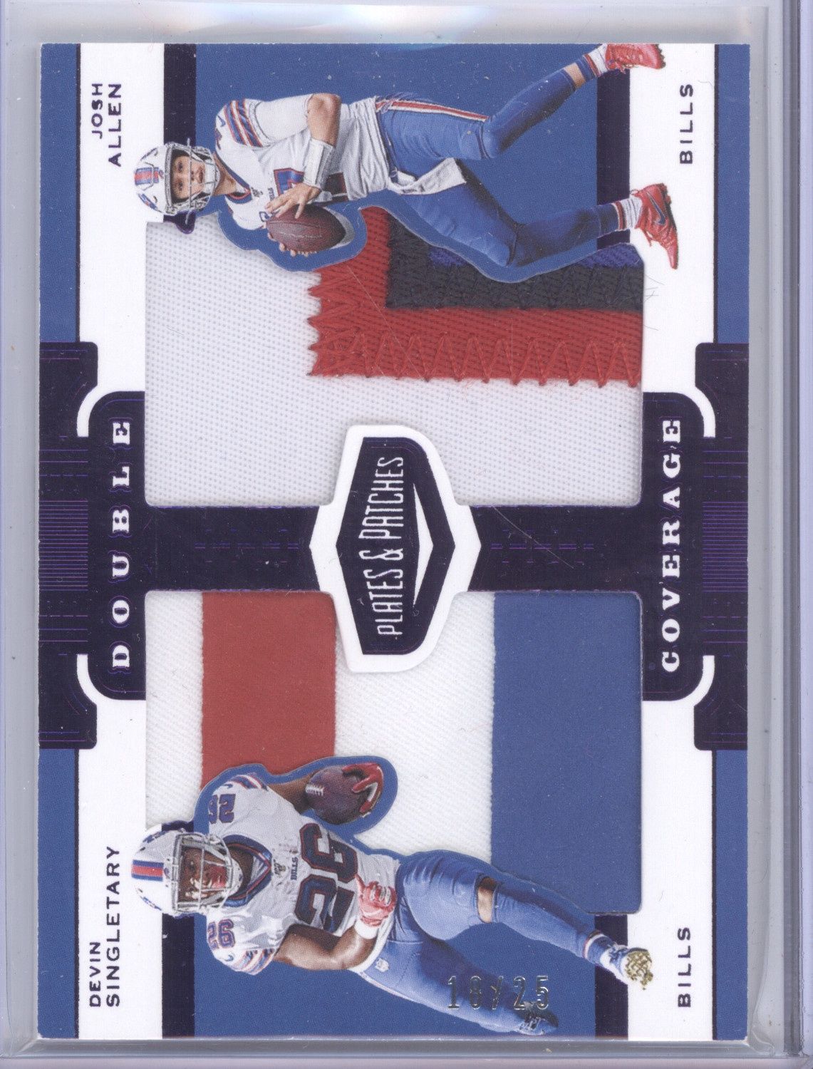 2019 Panini Plates &amp; Patches #DC-6 Josh Allen and Devin Singletary Dual Patch Purple #/25