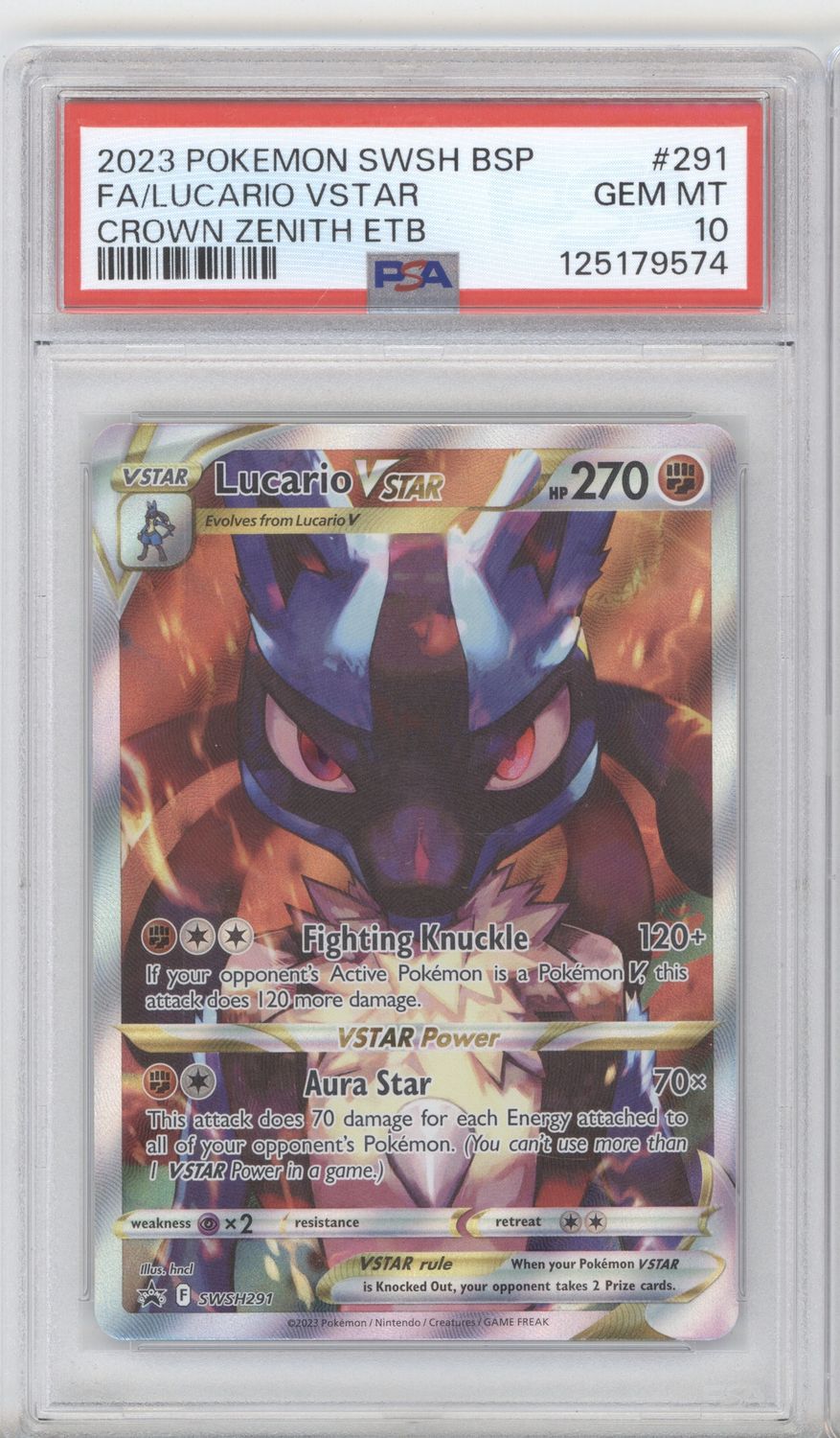2023 Pokemon 291 Lucario Full Art V Star Crown Zenith PSA 10