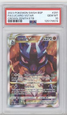 2023 Pokemon 291 Lucario Full Art V Star Crown Zenith PSA 10