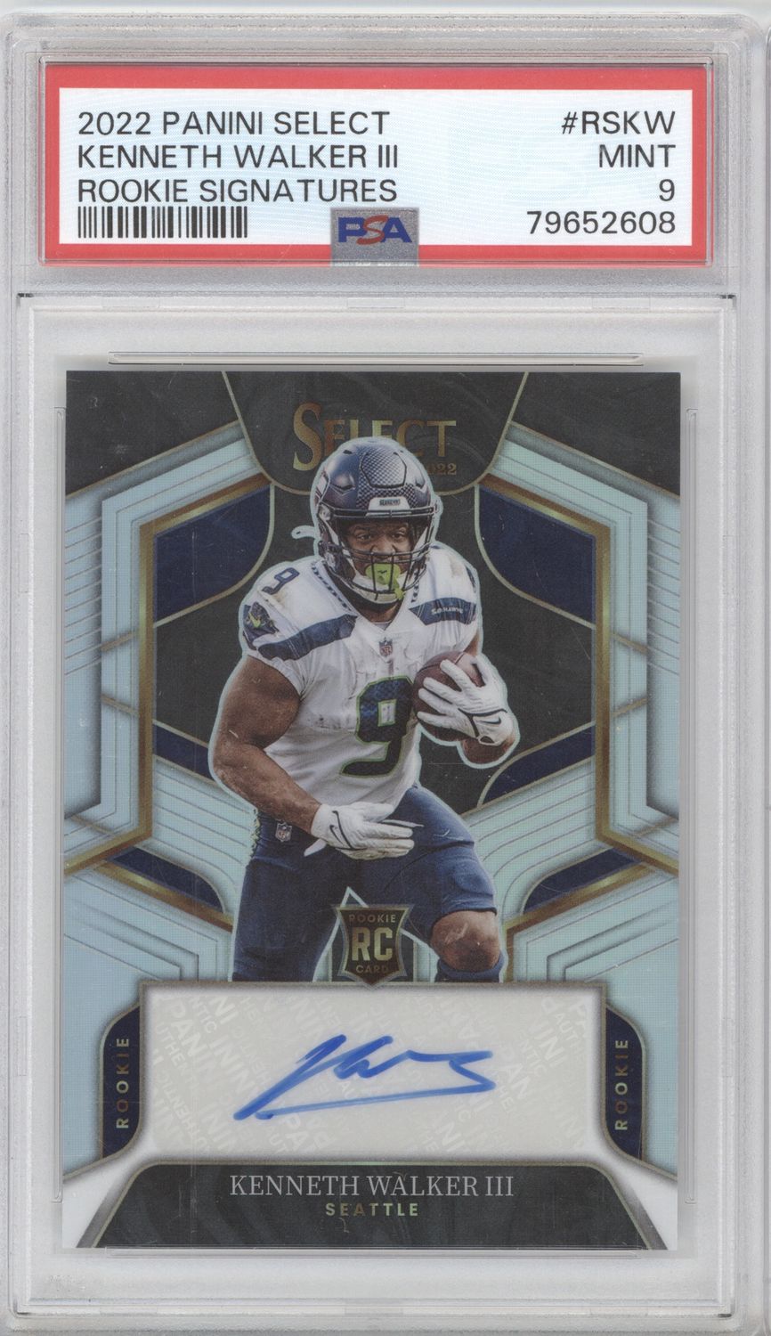 2022 Panini Select #RS-KW Kenneth Walker lll Rookie Signatures Silver PSA 9