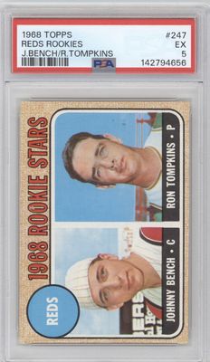 1968 Topps #247 Johnny Bench / Ron Tompkins Reds Rookie Stars PSA 5