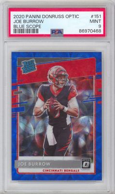 2020 Donruss Optic #151 Joe Burrow Rated Rookie Blue Scope PSA 9
