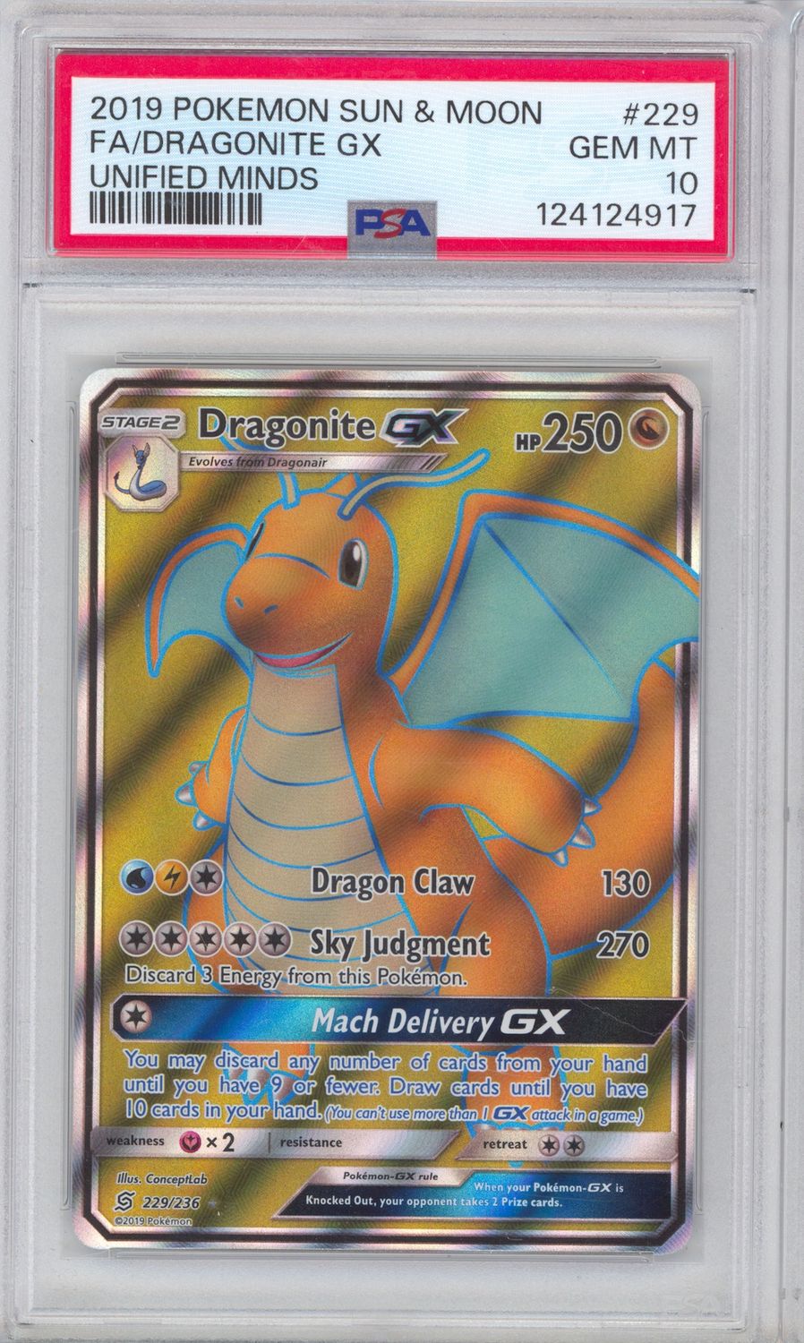 Dragonite GX (Full Art) - SM - Unified Minds (SM11) PSA 10