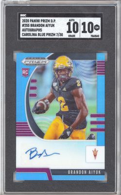 2020 Panini Prizm Draft Picks 255 Brandon Aiyuk Auto carolina Blue /30 SGC 10-10