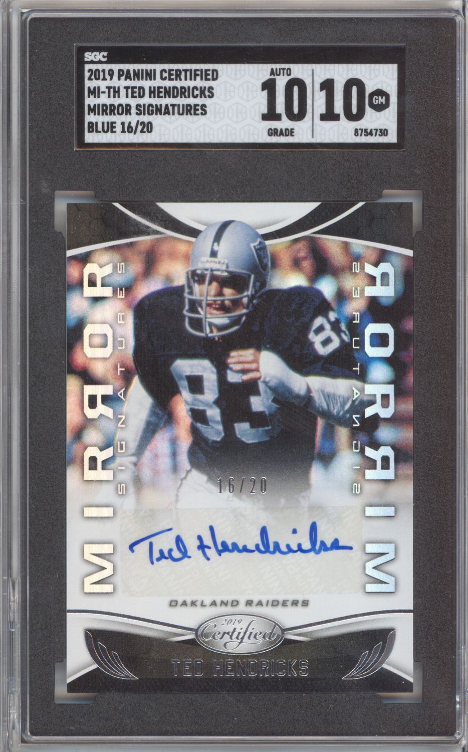 2019 Panini Certified MI-TH Ted Hendricks Mirror Signatures blue /20 SGC 10-10