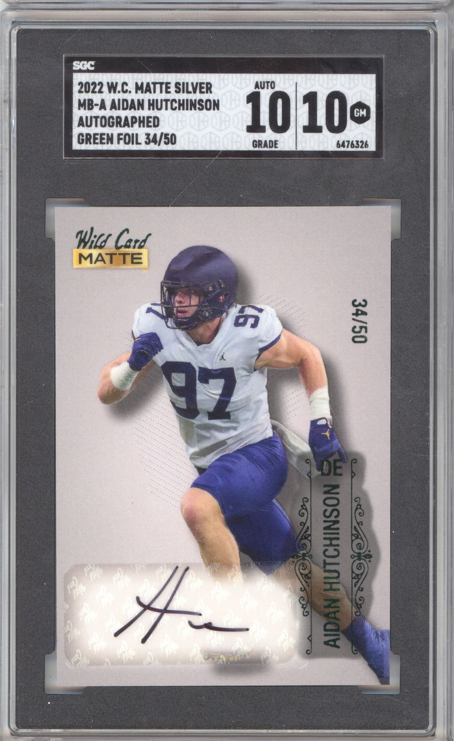 2022 Wildcard Matte Siler MB-A Aidan Hutchinson Auto /50 SGC 10-10