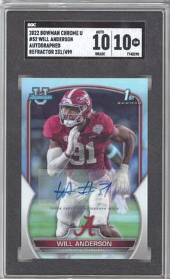 2022 Bowman Chrome U #52 Will Anderson Auto Refractor SGC 10-10
