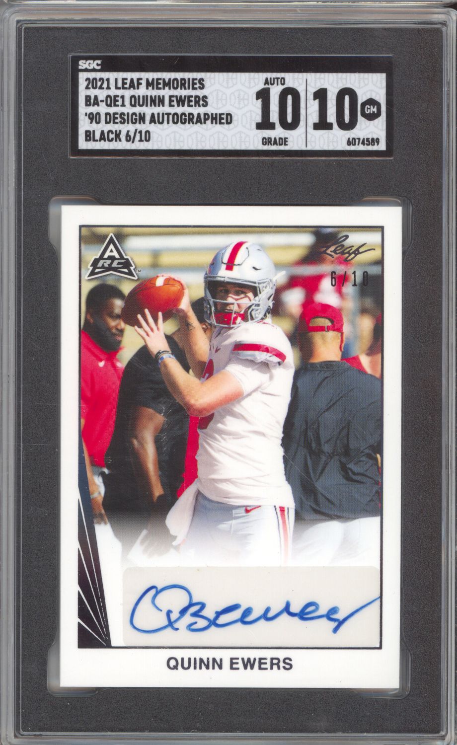 2021 Leaf Memories BA-QE1 Quinn Ewers '90 Design Auto Black /10 SGC 10-10